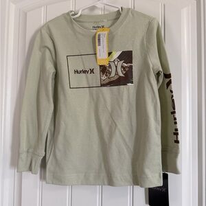 Hurley Long Sleeve Graphic Tee in Sage Green with Brown Accents